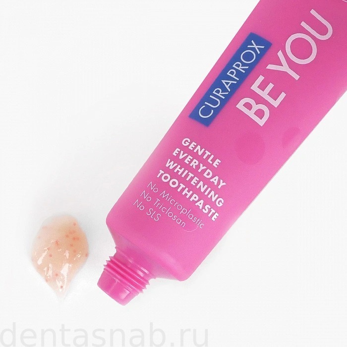 Отбеливающая зубная паста Curaprox BE YOU для взрослых и детей с 3-х лет со вкусом арбуза комплексного действия. Любитель конфет, 10 ml (розовая)