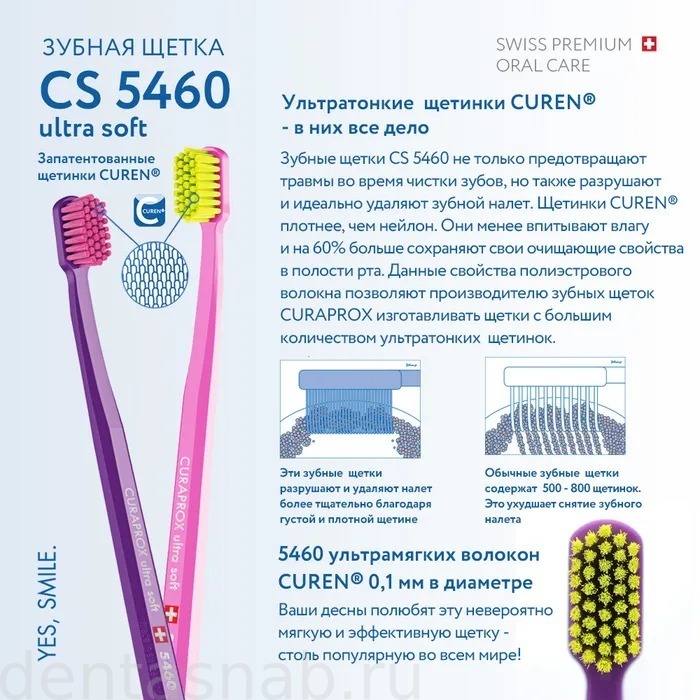 Зубная щетка для ежедневной гигиены полости рта CURAPROX CS 5460 ultra soft, (d=0.10, 5460), для взрослых и подростков от 13 лет в целлофановой упаковке