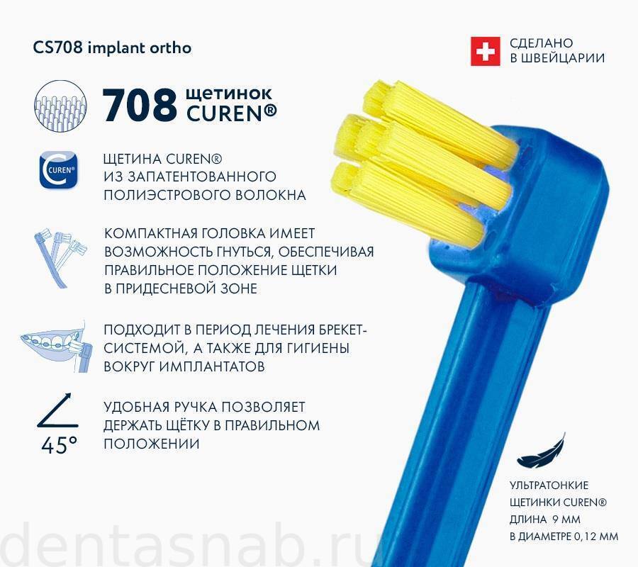 Монопучковая зубная щетка для ежедневной гигиены полости рта CURAPROX CS 708 Implant Ortho для имплантов, брекетов и ортоконструкций, (d=0.12, 708), в блистерной упаковке